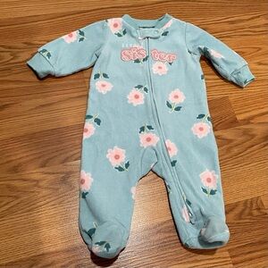 Carters Footed Fleece Sleeper PJ blue with flowers 3M Girls Little Sister Floral